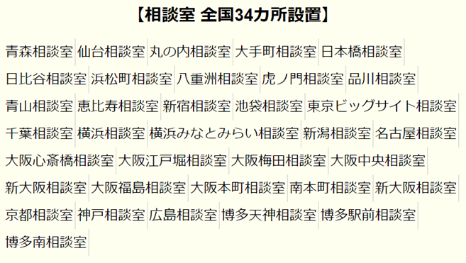 全国にフランチャイズ展開！34ヶ所に相談室を設置