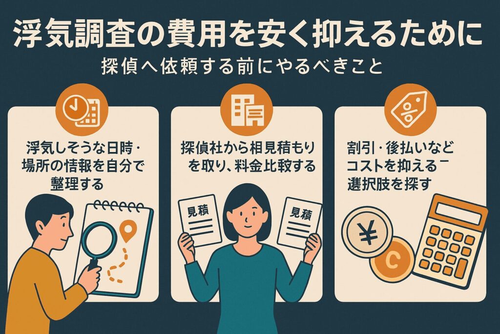 浮気調査の費用を安く抑えるために探偵へ依頼する前にやるべきこと