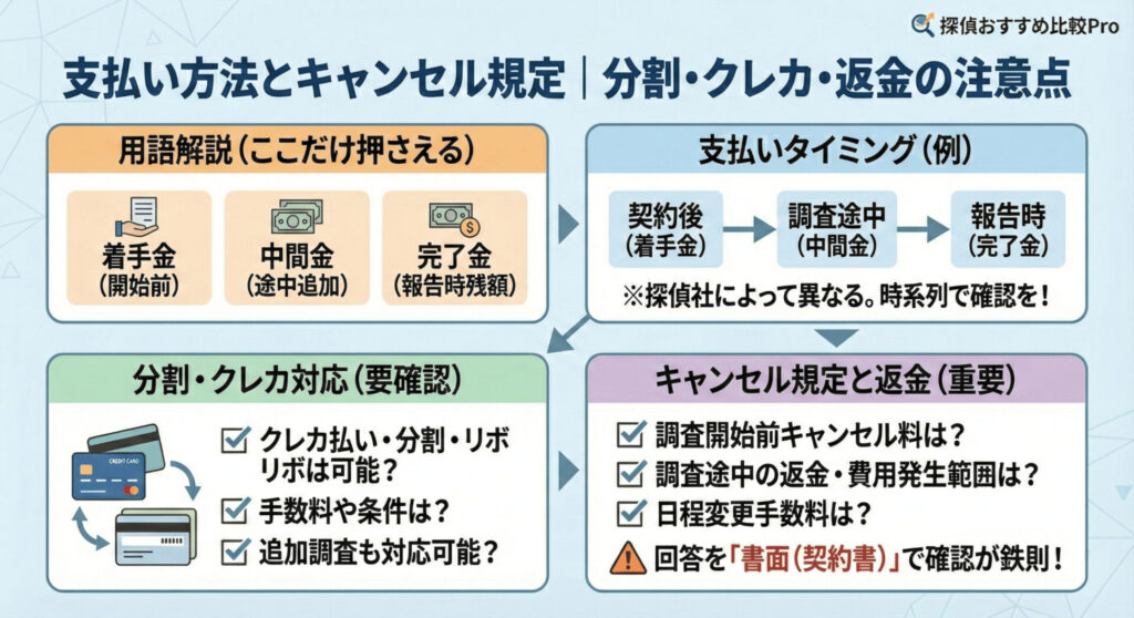 支払い方法とキャンセル規定｜分割・クレカ・返金の注意点