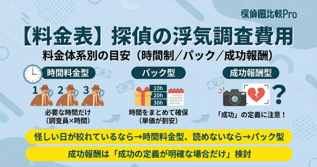 【料金表】探偵の浮気調査費用｜料金体系別の目安