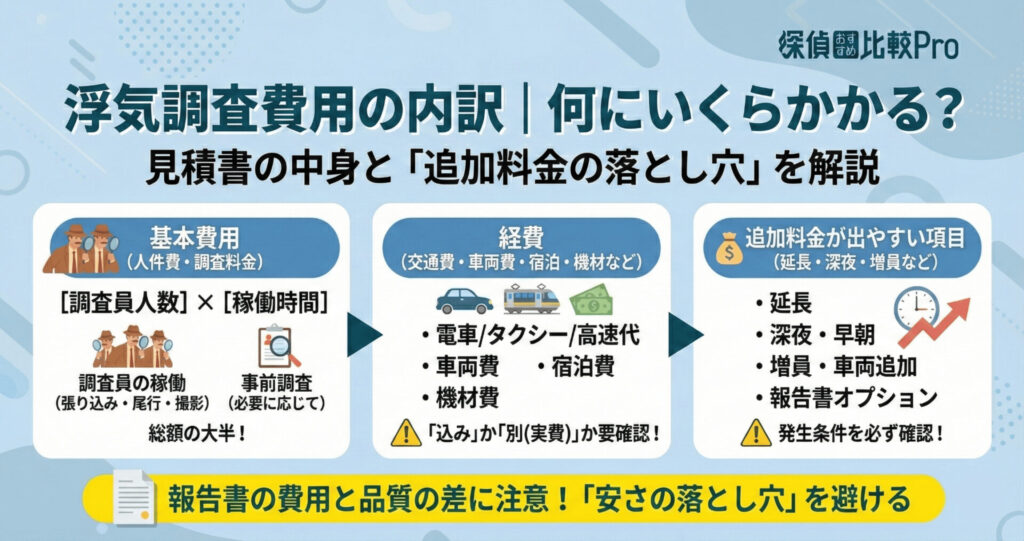 浮気調査費用の内訳｜何にいくらかかる？