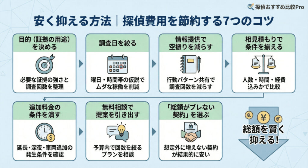 安く抑える方法｜探偵費用を節約する7つのコツ